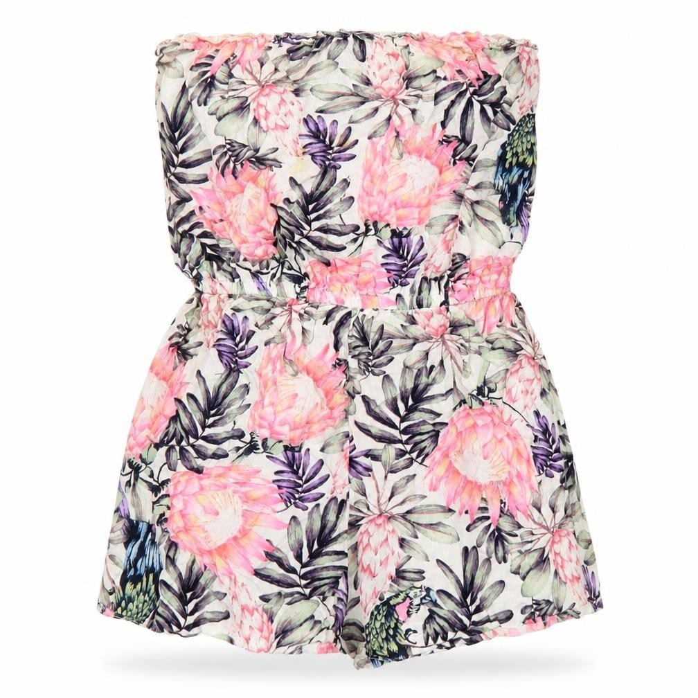 Front view of H&M women’s multicoloured floral 100% viscose playsuit one-piece, size UK 6