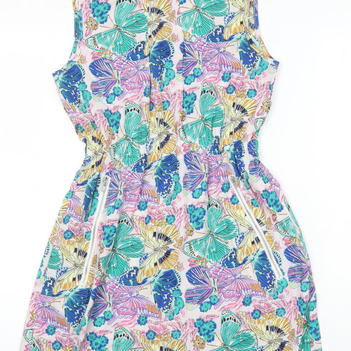 Mela London Womens Multicoloured Geometric Polyester A-Line Size 10 Boat Neck - Pockets