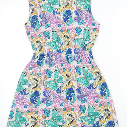 Mela London Womens Multicoloured Geometric Polyester A-Line Size 10 Boat Neck - Pockets