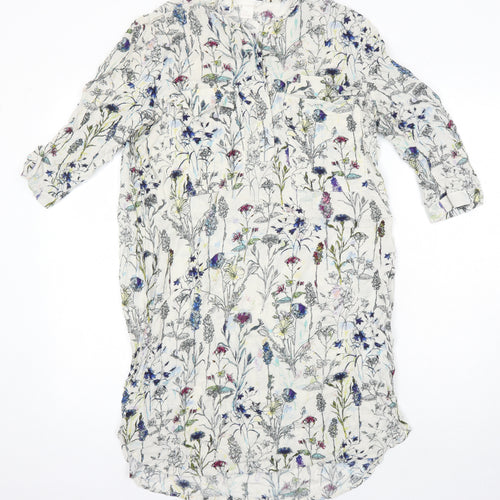 H&M Womens Ivory Fair Isle Viscose Shirt Dress Size 10 Round Neck