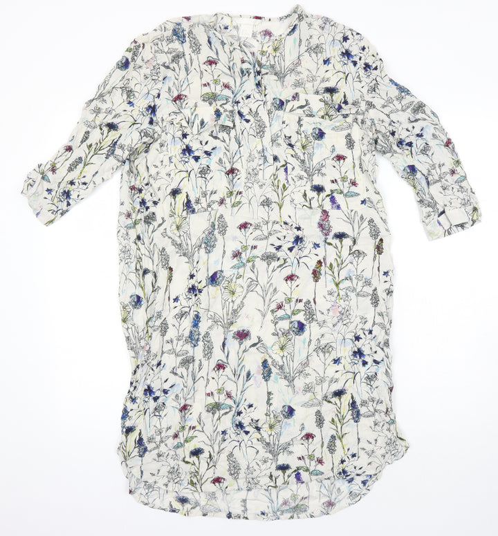 H&M Womens Ivory Fair Isle Viscose Shirt Dress Size 10 Round Neck