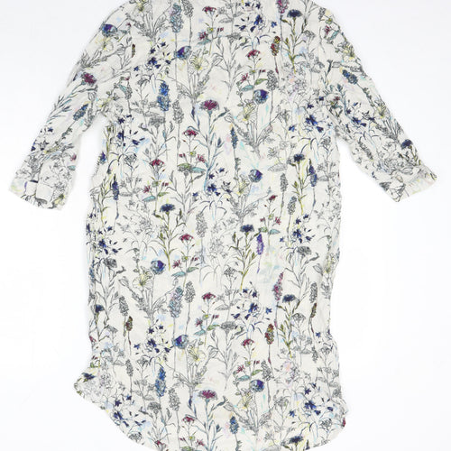 H&M Womens Ivory Fair Isle Viscose Shirt Dress Size 10 Round Neck
