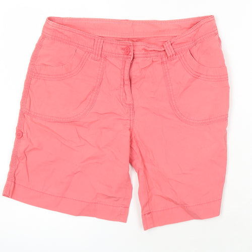 Marks and Spencer Womens Pink Houndstooth 100% Cotton Basic Shorts Size 12 Extra-Slim