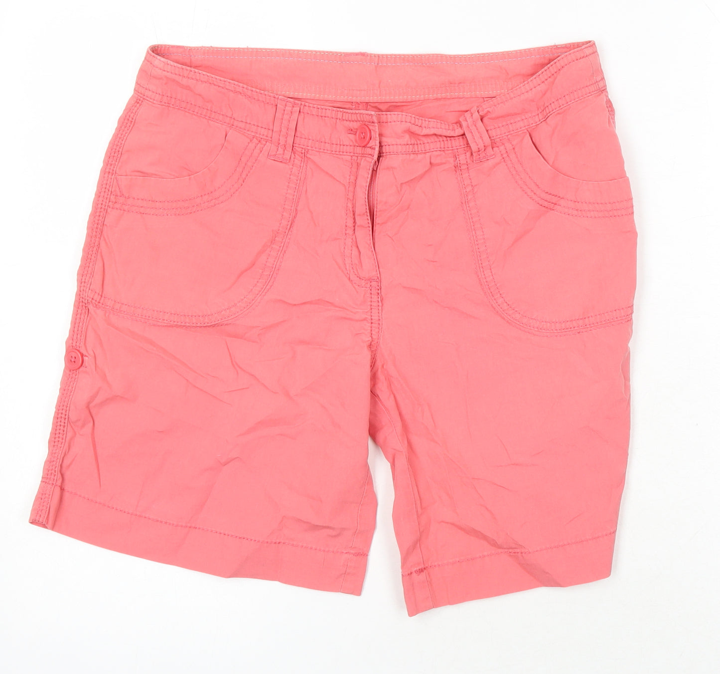 Marks and Spencer Womens Pink Houndstooth 100% Cotton Basic Shorts Size 12 Extra-Slim