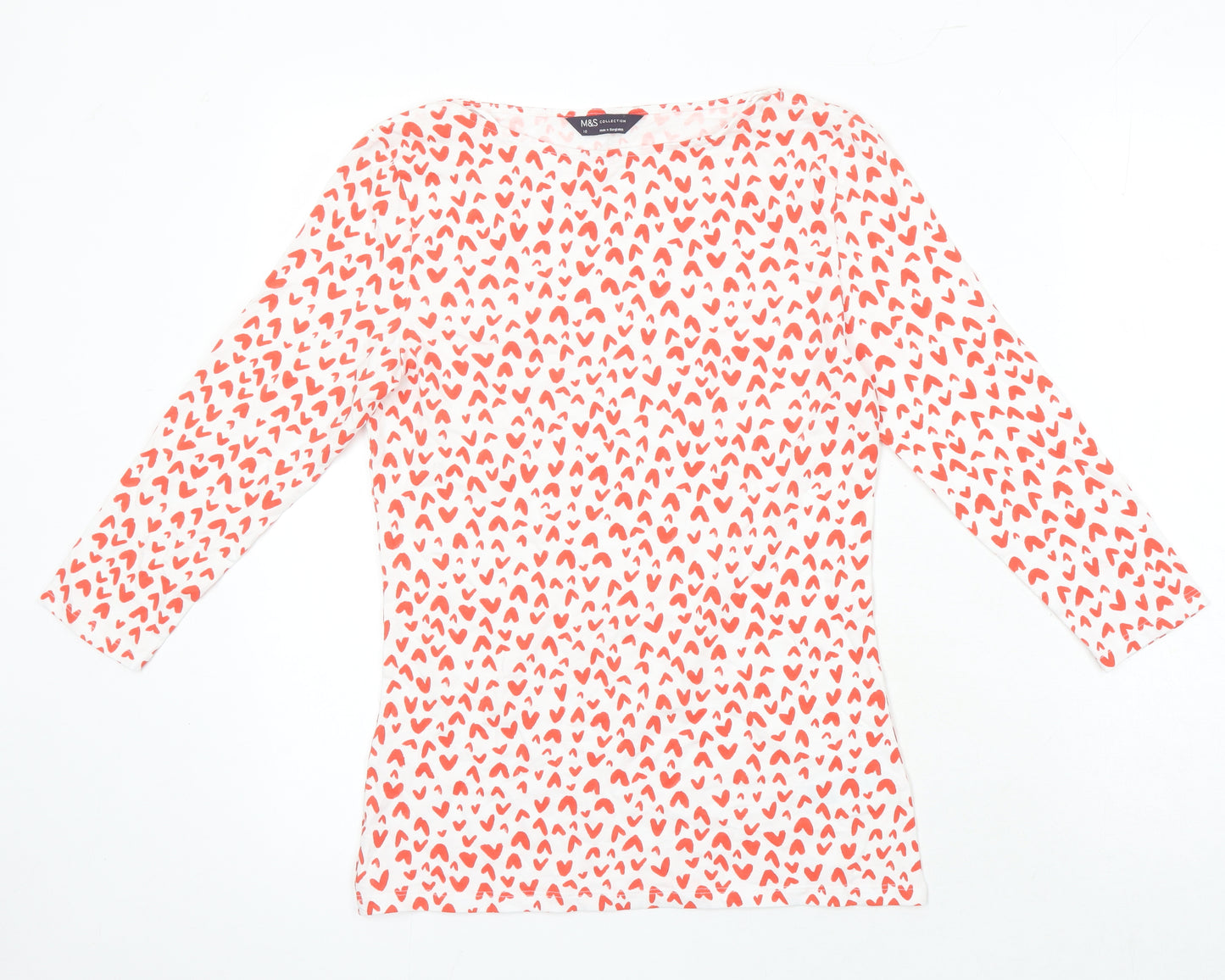 M&S Womens Multicoloured Geometric Cotton Jersey Blouse Size 10 Boat Neck