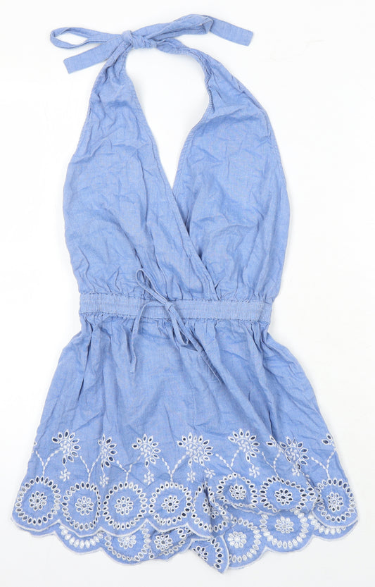 DP Beach Womens Blue Ikat 100% Cotton Playsuit One-Piece Size M