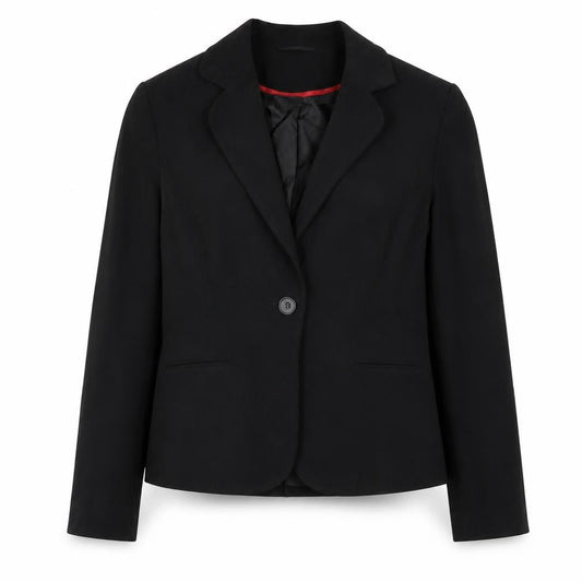 Front view of Evil women’s black jacket, size UK 16, button