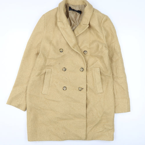 Zara Womens Brown Overcoat Coat Size L Button