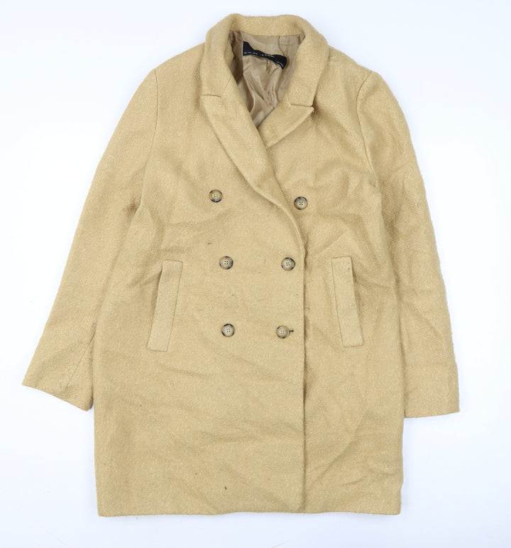 Zara Womens Brown Overcoat Coat Size L Button