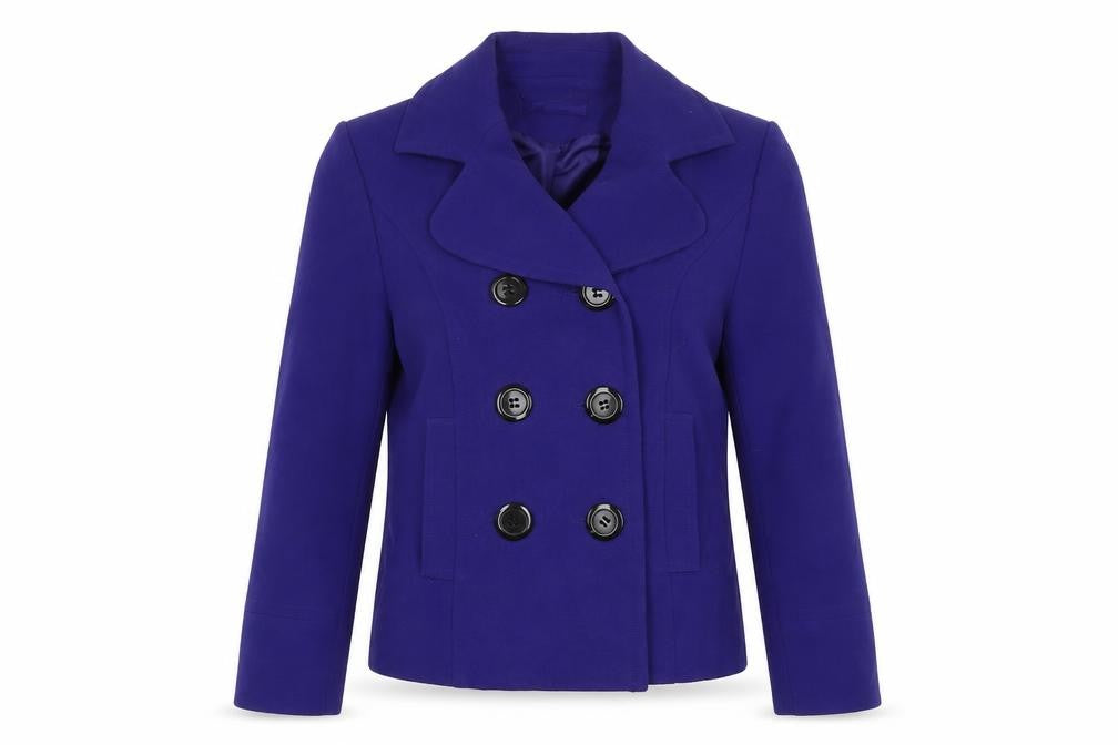 Front view of Papaya women’s pink jacket, size UK 12, buckle
