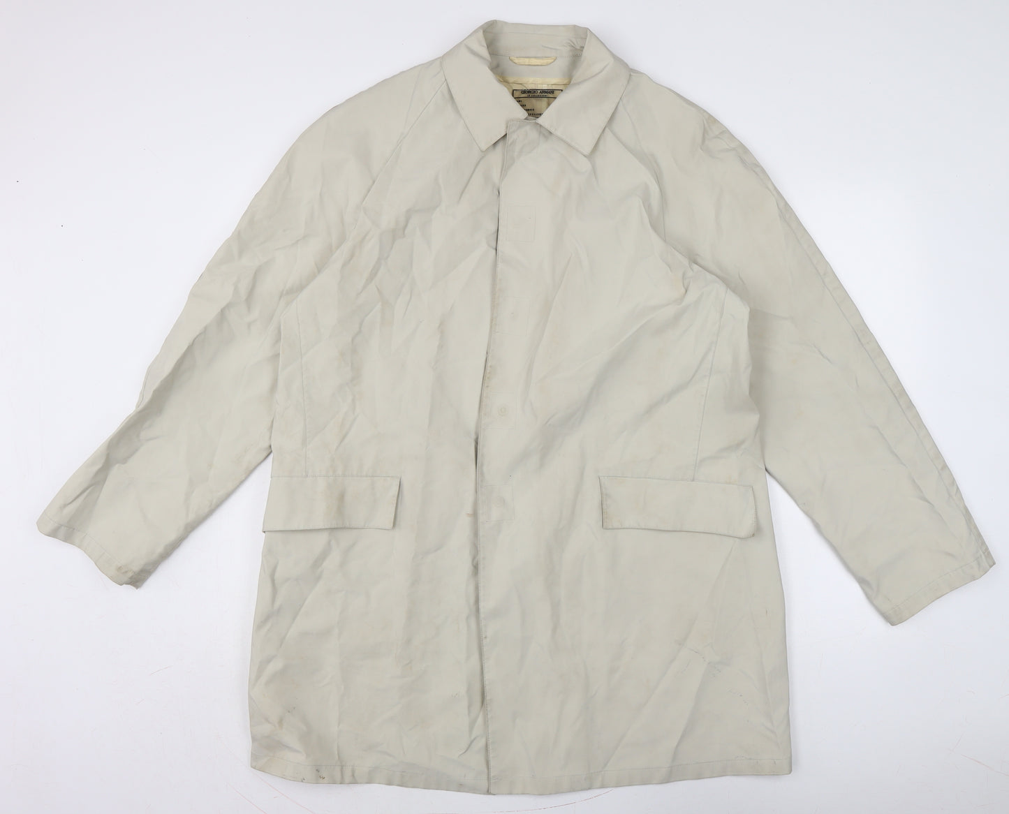 Georgio Armani Mens Ivory Rain Coat Coat Size XL Snap
