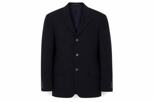 Front view of obvious men’s blue jacket, size 46, button