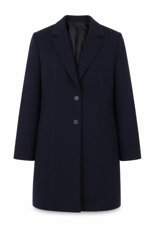 Front view of Marks & Spencer women’s blue jacket, size UK 12, button