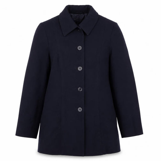 Front view of Marks & Spencer women’s blue jacket, size UK 12, button