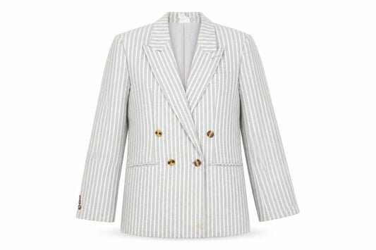 Front view of Strom women’s grey jacket, size UK 10, button