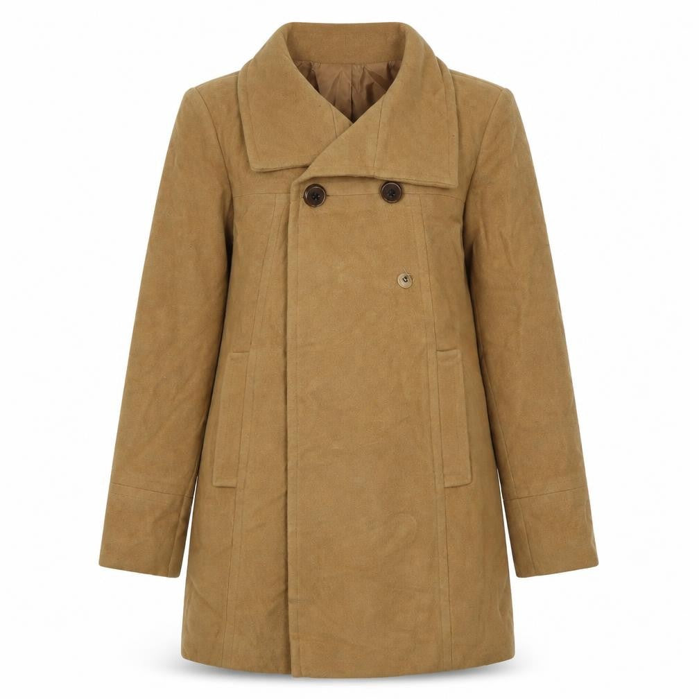 Front view of Larry Levine women’s brown overcoat coat, size XS, button