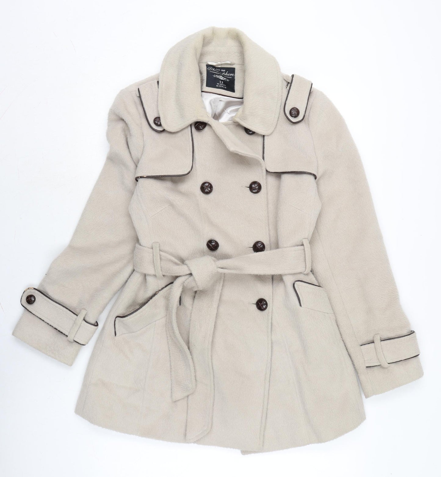 Atmosphere Womens Beige Overcoat Coat Size 12 Button