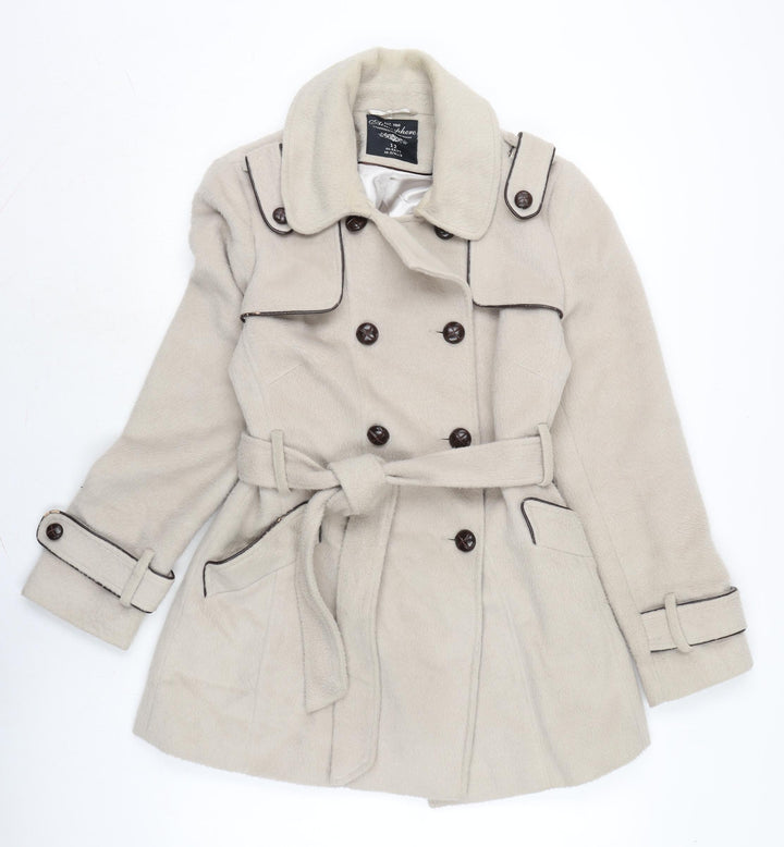 Atmosphere Womens Beige Overcoat Coat Size 12 Button