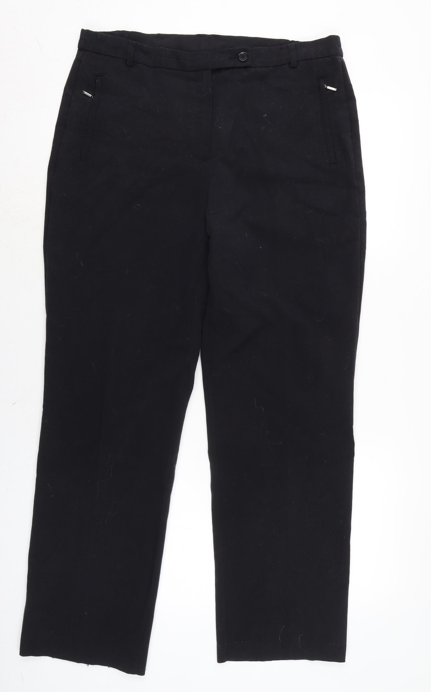 Marks and Spencer Womens Black Polyester Trousers Size 14 L29 in Regular Zip