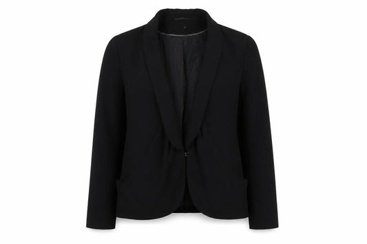 Front view of F&F women’s black jacket, size UK 12, hook & eye