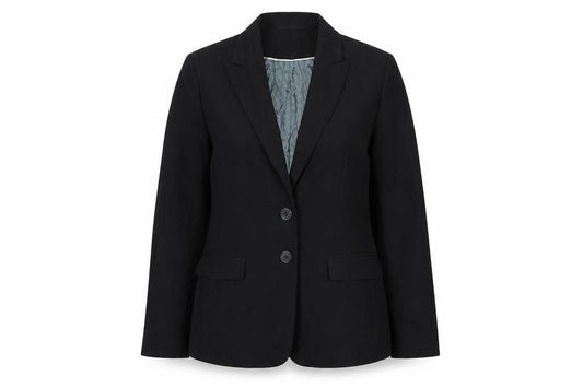 Front view of Next women’s black jacket, size UK 12, button