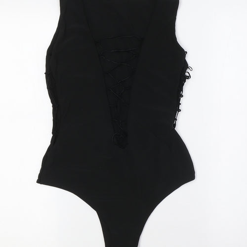 Dolly Diva Womens Black Polyester Bodysuit One-Piece Size 10 Tie - Lace Up Front and Sides