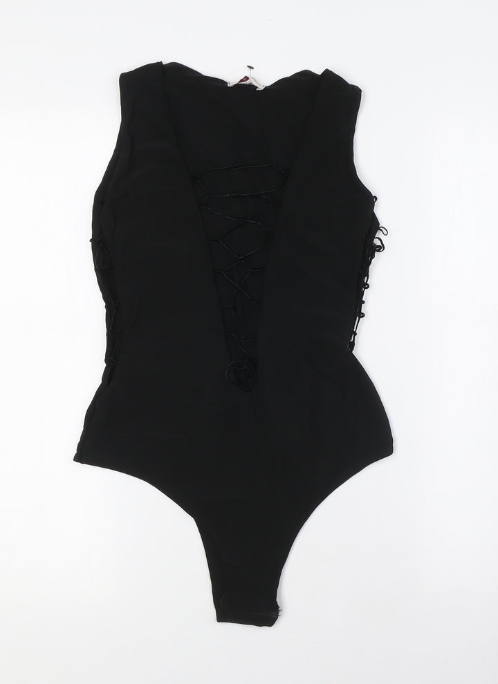 Dolly Diva Womens Black Polyester Bodysuit One-Piece Size 10 Tie - Lace Up Front and Sides