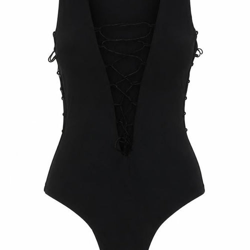Dolly Diva Womens Black Polyester Bodysuit One-Piece Size 10 Tie - Lace Up Front and Sides