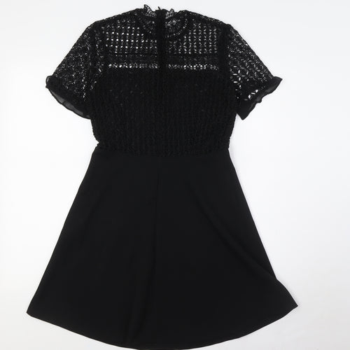 Zara Womens Black Polyester A-Line Size S Mock Neck Zip - Lace Top