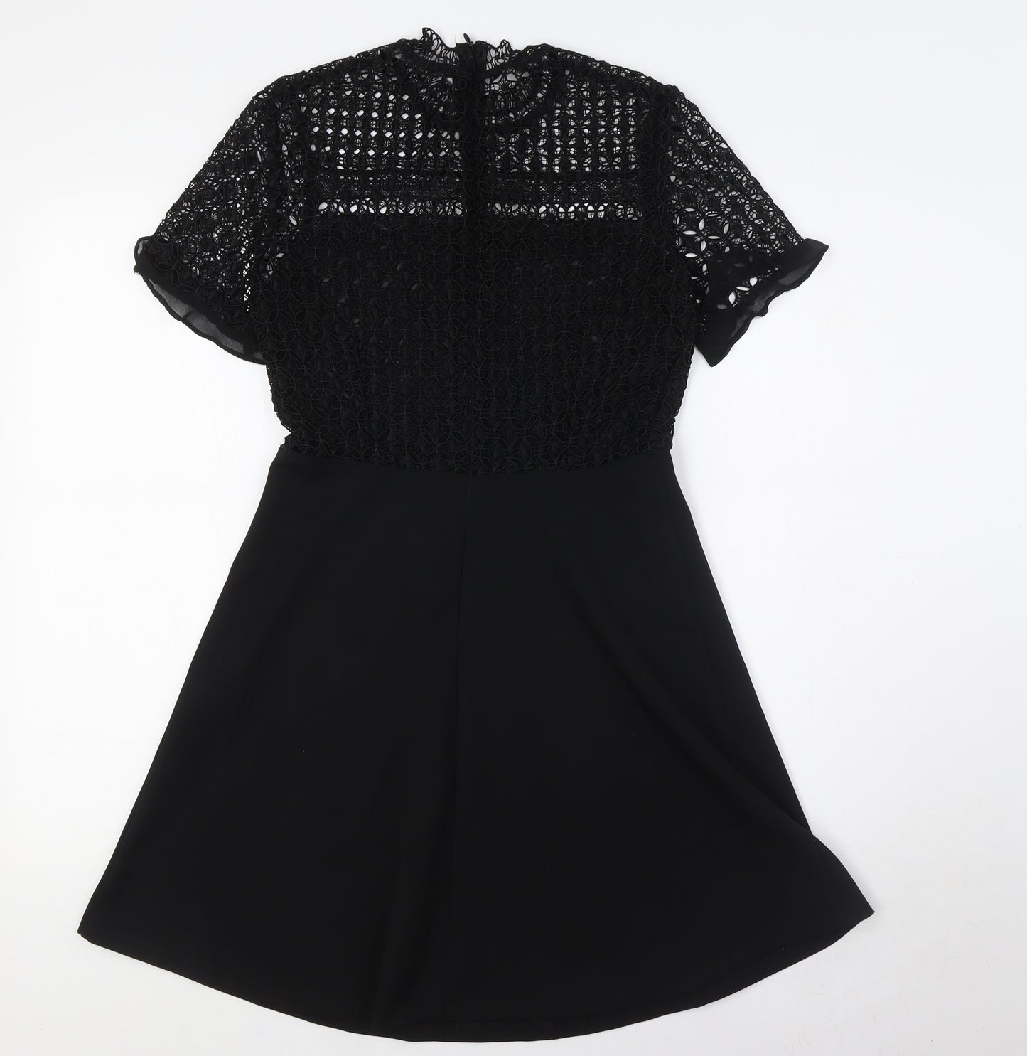 Zara Womens Black Polyester A-Line Size S Mock Neck Zip - Lace Top