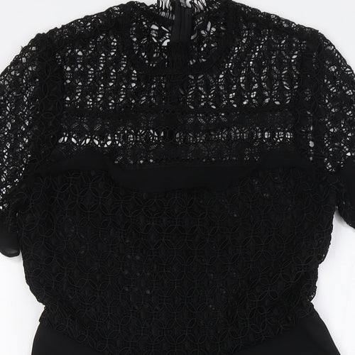 Zara Womens Black Polyester A-Line Size S Mock Neck Zip - Lace Top