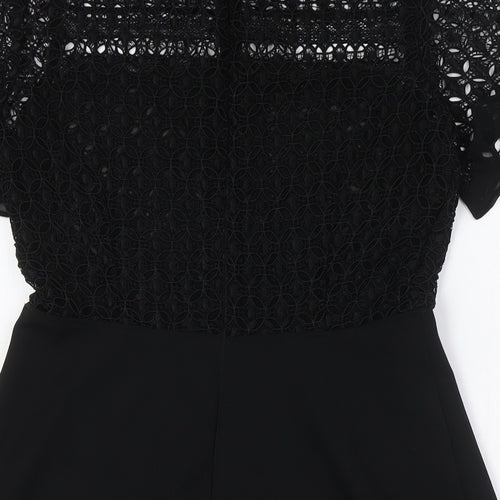 Zara Womens Black Polyester A-Line Size S Mock Neck Zip - Lace Top