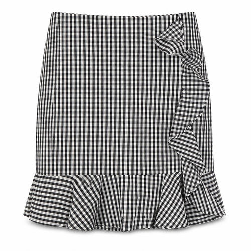 Marks and Spencer Womens Black Check Viscose A-Line Skirt Size 18 Zip - Ruffles