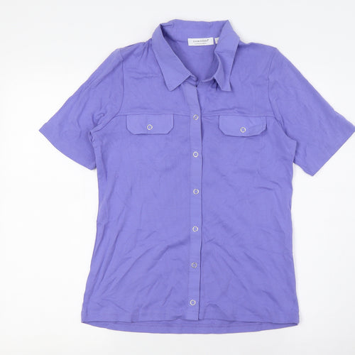 Signature Experience Womens Purple Cotton Basic Button-Up Size S Collared - Breast Pockets