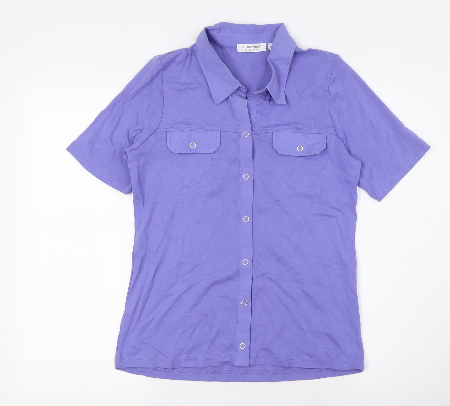 Signature Experience Womens Purple Cotton Basic Button-Up Size S Collared - Breast Pockets