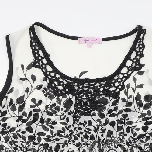 Per Una Womens White Polyester Basic Blouse Size 14 Round Neck - Embellished Front