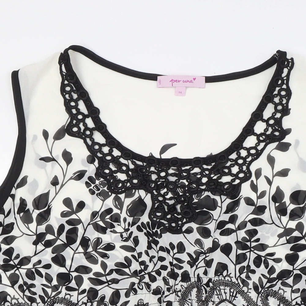 Per Una Womens White Polyester Basic Blouse Size 14 Round Neck - Embellished Front