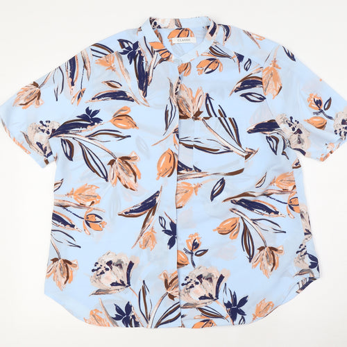 Marks and Spencer Womens Blue Floral Polyester Basic Blouse Size 14 Mock Neck