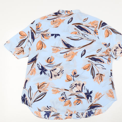 Marks and Spencer Womens Blue Floral Polyester Basic Blouse Size 14 Mock Neck
