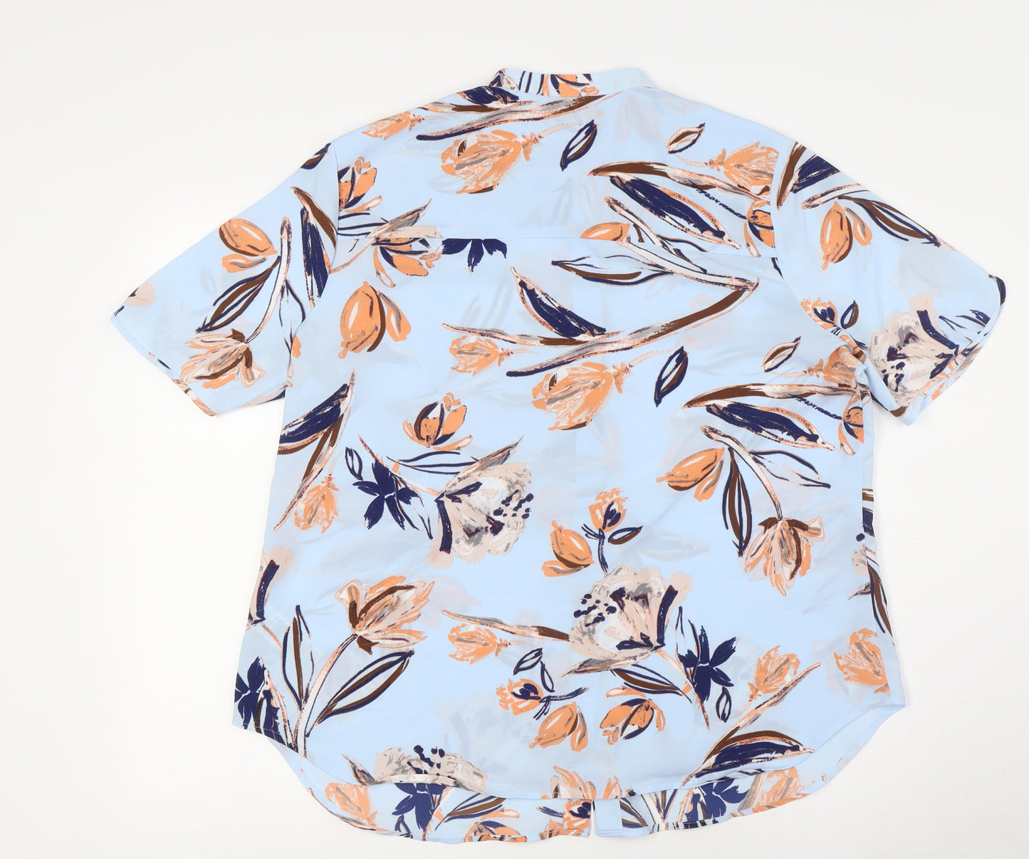 Marks and Spencer Womens Blue Floral Polyester Basic Blouse Size 14 Mock Neck
