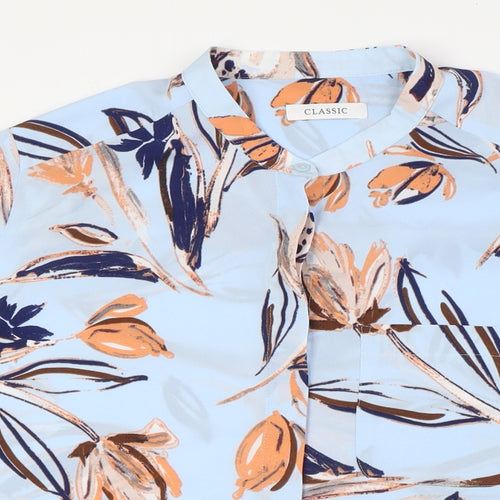 Marks and Spencer Womens Blue Floral Polyester Basic Blouse Size 14 Mock Neck