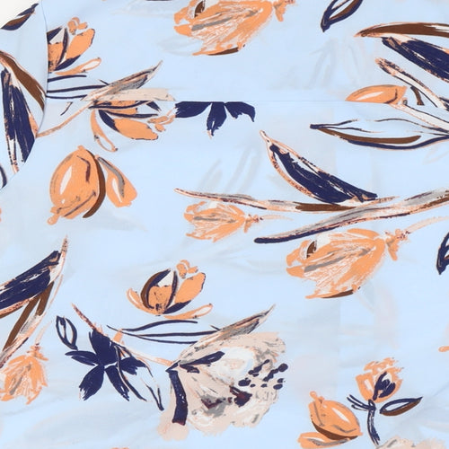 Marks and Spencer Womens Blue Floral Polyester Basic Blouse Size 14 Mock Neck