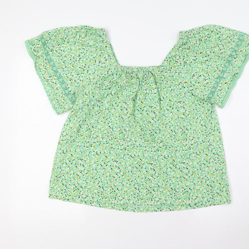Marks and Spencer Womens Green Floral Cotton Basic Button-Up Size 12 Square Neck