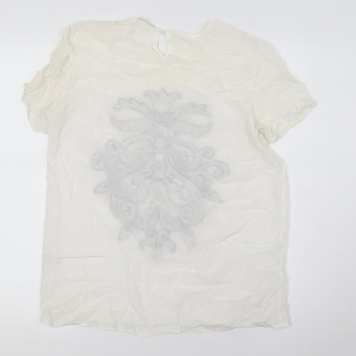 Koton Womens Ivory Viscose Basic Button-Up Size 10 Round Neck - Blue Embellished Front