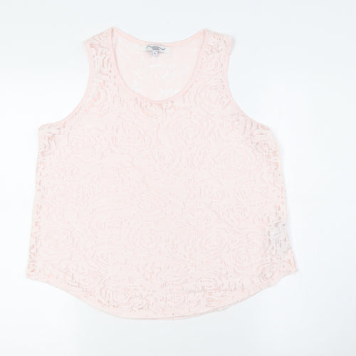 New Look Womens Pink Cotton Basic Button-Up Size 12 Round Neck - Sheer