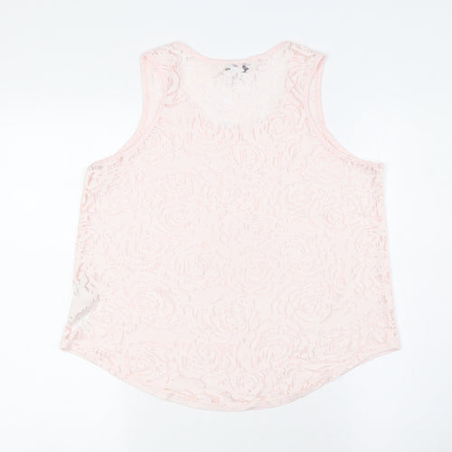 New Look Womens Pink Cotton Basic Button-Up Size 12 Round Neck - Sheer