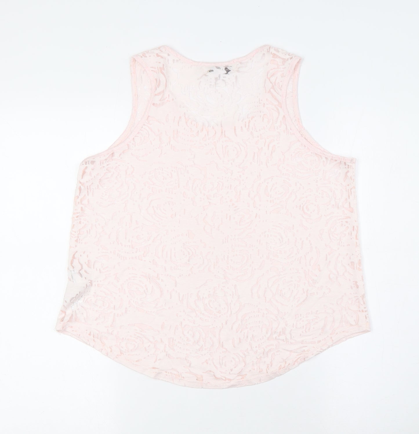 New Look Womens Pink Cotton Basic Button-Up Size 12 Round Neck - Sheer
