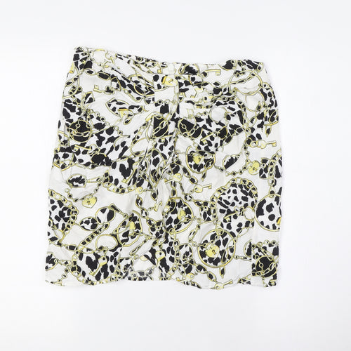 Boohoo Womens White Viscose A-Line Skirt Size 12 Zip - Locks and Chains Fabric
