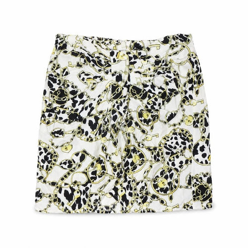 Boohoo Womens White Viscose A-Line Skirt Size 12 Zip - Locks and Chains Fabric