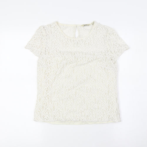 Jack Wills Womens White Cotton Basic Button-Up Size 6 Round Neck - Lace